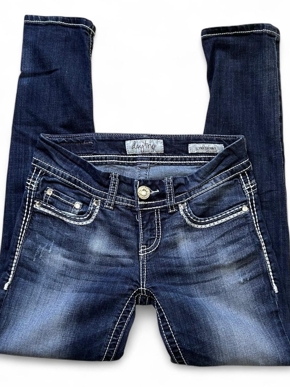 y2k rhinestone skinny blue jeans